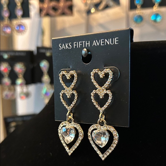 Saks Fifth Avenue Gold Crystal Heart Earrings - Picture 4 of 5